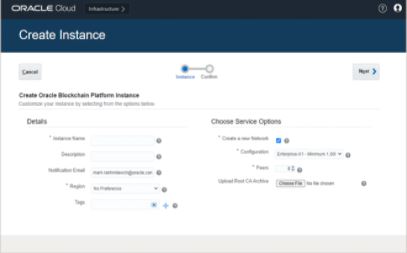 screenshot of Oracle Blockchain